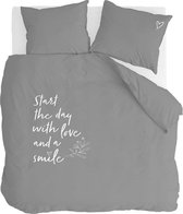 Walra Dekbedovertrek Smile with Love - 200x220 - 100% Katoen - Donker Grijs