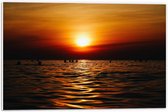 Forex - Mensen in Zee tijdens Zonsondergang - 60x40cm Foto op Forex