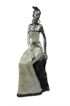 Womens Favorites Afrikaanse vrouw beeld Safran Zilver Zittend - Luxe Polyserin Metaal/Brons Afwerking - Liefde - Decoratie Beeldjes 40cm