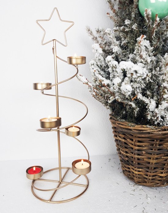 Kerst kandelaar metaal gouden kerstboom