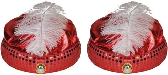 2x morceaux de turban Sultan arabe rouge avec diamant et plume - chapeau de  nuit 1001 | bol.com