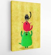 A funny card with three colorful sporty cats making pyramid standing on the yellow background. - Modern Art Canvas - Vertical - 1559487653 - 50*40 Vertical