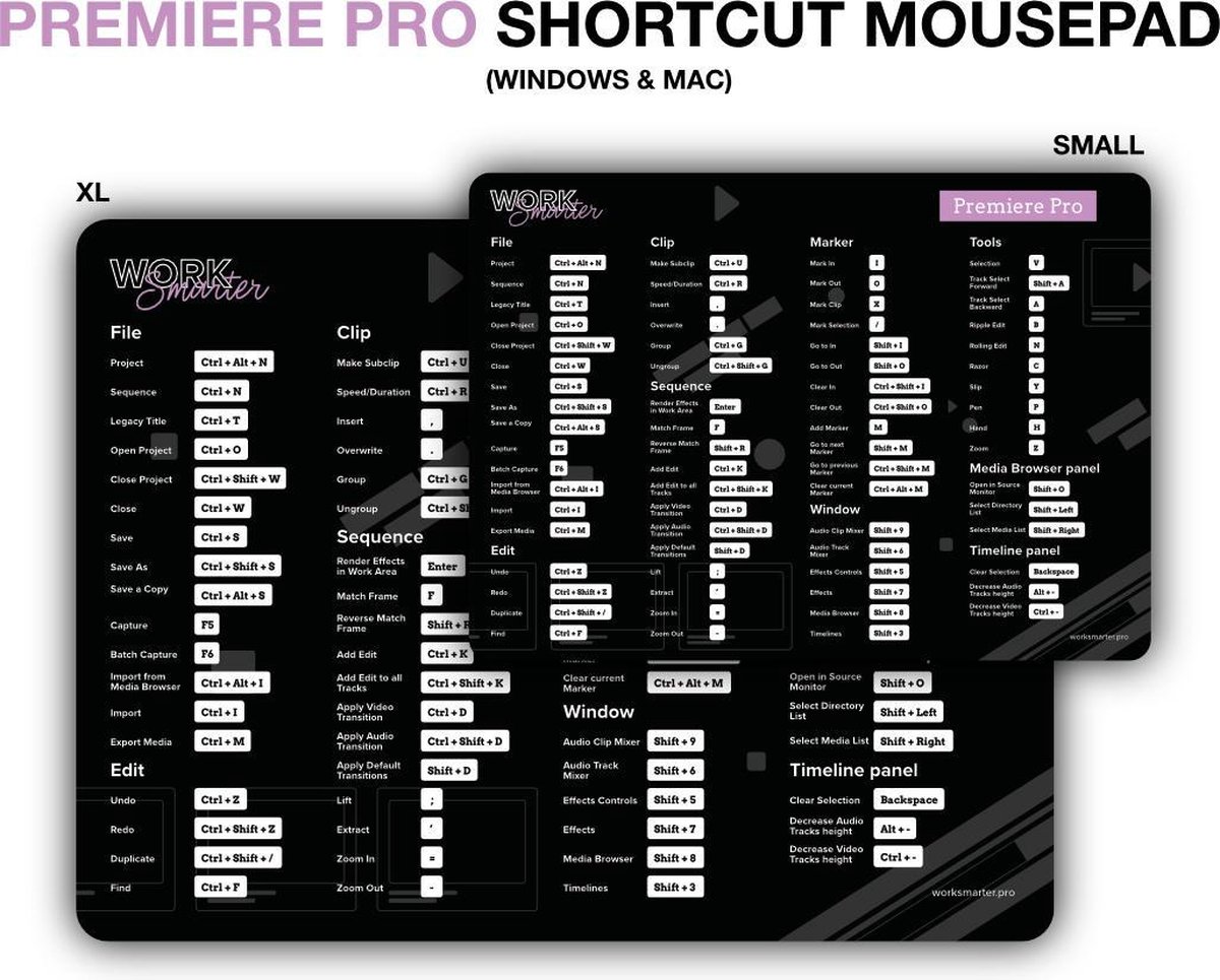 Adobe Premiere Pro Shortcut Mousepad - XL - Mac