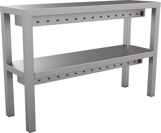 Gastro-Inox RVS dubbele etagère 1400(l)x300(d)x650(h)mm met 2+2 warmhoudelementen