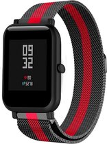 Milanees Smartwatch bandje - Geschikt voor  Xiaomi Amazfit Bip Milanese band - zwart/rood - Horlogeband / Polsband / Armband