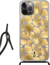 iPhone 12 Pro Max hoesje met koord - Giraffeprint Goud