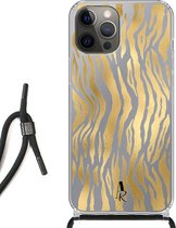 iPhone 12 Pro Max hoesje met koord - Tijgerprint Goud