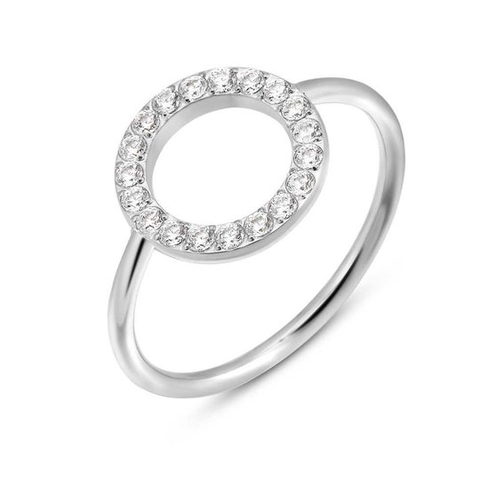 Twice As Nice Ring in edelstaal, cirkel, witte kristallen, 12 mm 58