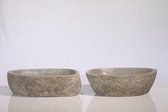 2 Natuurstenen Waskommen TwinSinks s06 - 47x36x15cm