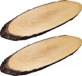 2x Luxe grote boomstamschijf serveerplanken 20 x 50-59 cm ovaal - Ovale boomschijf plank - Keukenbenodigdheden - Serveerplank hout