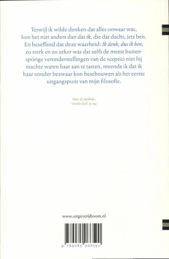 Achterpagina met tekst die begint met 'Terwijl ik wilde denken...' en de website.