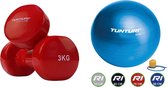 Tunturi - Fitness Set - Vinyl Dumbbell 2 x 3 kg  - Gymball Blauw 90 cm