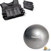 Tunturi - Fitness Set - Gewichtsvest 10 kg - Gymball Zilver 65 cm