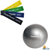 Tunturi - Fitness Set - Weerstandsbanden 4 stuks - Gymball Zilver 90 cm