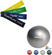 Tunturi - Fitness Set - Weerstandsbanden 4 stuks - Gymball Zilver 75 cm