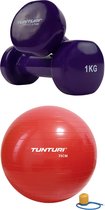Tunturi - Fitness Set - Vinyl Dumbbell 2 x 1 kg  - Gymball Rood 75 cm