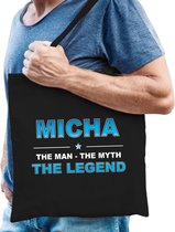 Naam cadeau Micha - The man, The myth the legend katoenen tas - Boodschappentas verjaardag/ vader/ collega/ geslaagd