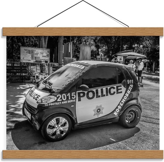 Foto: Schoolplaat kleine politie auto zwart wit 40x30cm foto op textielposter wanddecoratie op schoolplaat 