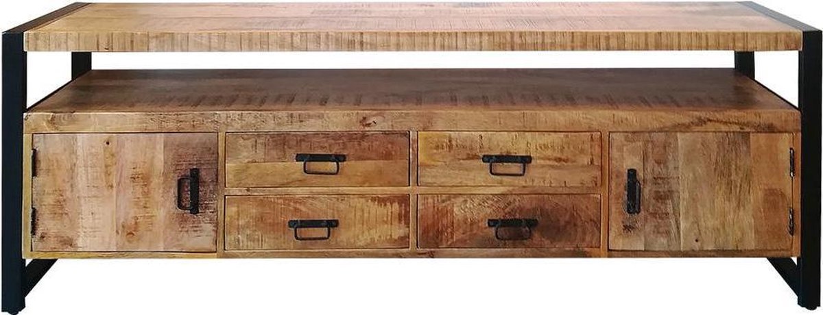 Mangohouten TV Meubel Britt 220 cm Mahom Industrieel - TV Meubel van Mangohout & Metaal - Industriële TV Meubel