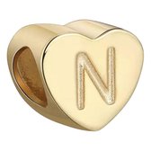 Tracelet - Zilveren bedels - Bedel hart letter N | Goudkleurig 925 Sterling Zilver - Pandora compatible - Met 925 Zilver Certificaat - In Leuke cadeauverpakking - Valentijn tip