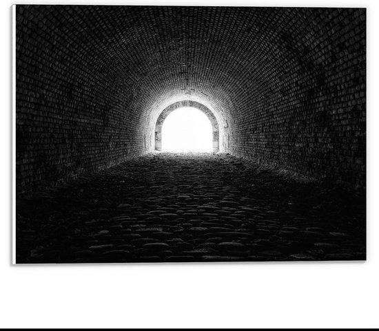 Forex - Donkere Tunnel (zwart-wit) - 40x30cm Foto op Forex