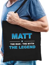 Naam cadeau Matt - The man, The myth the legend katoenen tas - Boodschappentas verjaardag/ vader/ collega/ geslaagd