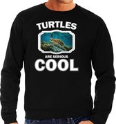 Dieren schildpadden sweater zwart heren - turtles are serious cool trui - cadeau sweater zee schildpad/ schildpadden liefhebber S