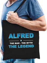 Naam cadeau Alfred - The man, The myth the legend katoenen tas - Boodschappentas verjaardag/ vader/ collega/ geslaagd