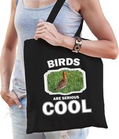 Dieren grutto vogel  katoenen tasje volw + kind zwart - birds are cool boodschappentas/ gymtas / sporttas - cadeau vogels fan