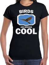 Dieren vogels t-shirt zwart dames - birds are serious cool shirt - cadeau t-shirt vliegende havik roofvogel/ vogels liefhebber XS