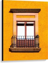 Canvas  - Balkonnetje van Geel Gebouw - 75x100cm Foto op Canvas Schilderij (Wanddecoratie op Canvas)