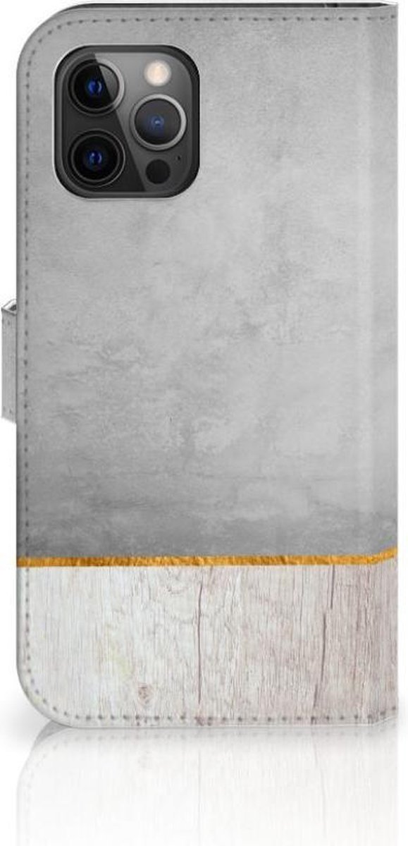 Apple iPhone 12 Pro Max Book Style Case Wood Concrete