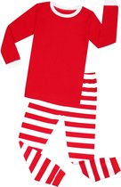 Elowel - Unisex Kinderen Gestreepte Kerstpyjama, 2 Delig, 100% Katoen, Comfortabel, Slim fit Broek | 5 Jaar | Rood - Rood Wit