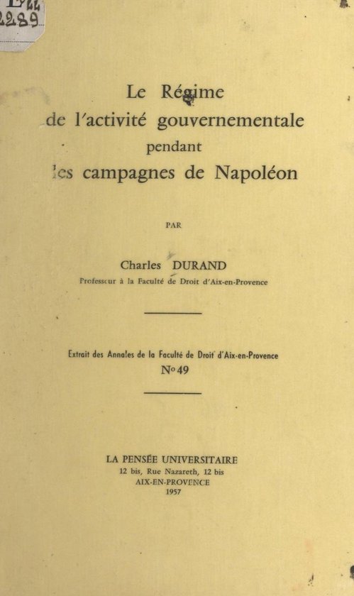 Le régime de l'activité gouvernementale pendant les campag ... - cover