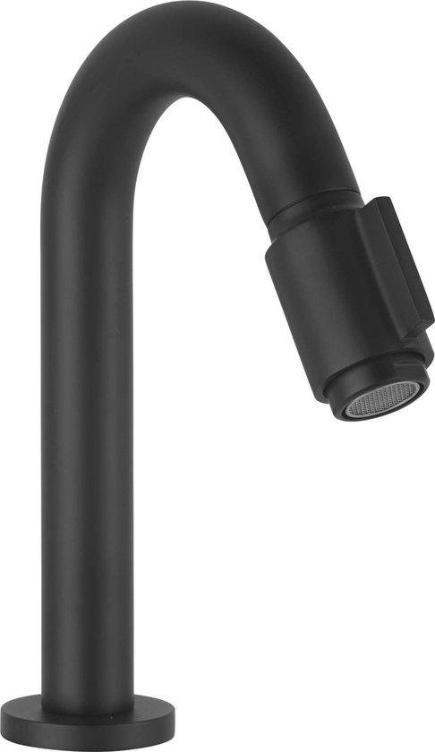 Saqu Essential 2.0 Luxe Fonteinkraan - 18.90 cm - met C-uitloop Mat Zwart - Toiletkraan - Koudwaterkraan - WC Kraan