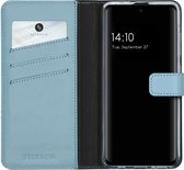 Selencia Hoesje Geschikt voor Samsung Galaxy A51 Hoesje Met Pasjeshouder - Selencia Echt Lederen Bookcase - Lichtblauw
