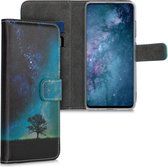 kwmobile telefoonhoesje voor Samsung Galaxy A51 - Hoesje met pasjeshouder in blauw / grijs / zwart - Sterrenstelsel en Boom design