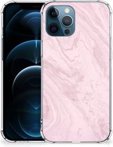 Smartphone hoesje iPhone 12 | 12 Pro Telefoonhoesje met tekst met transparante rand Marble Pink