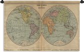 Wandkleed De wereld van toen in kaart - Antieke wereldkaart westelijk en oostelijk halfrond Wandkleed katoen 120x80 cm - Wandtapijt met foto