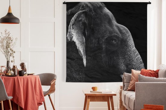 Tapisserie Profils animaux en Zwart- Wit - Profil animal éléphant en noir et blanc Tapisserie en coton 180x180 cm - Tapisserie avec photo