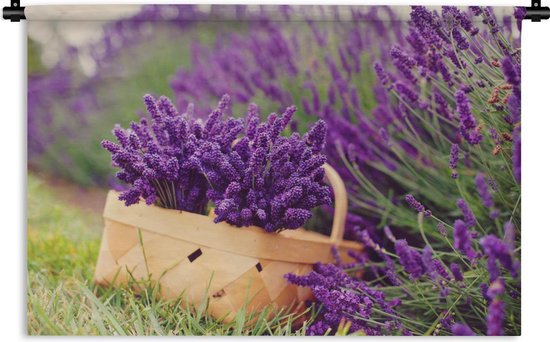 Tapisserie La lavande - Lavande fraîche dans un panier Tapisserie coton 180x120 cm - Tapisserie avec photo XXL / Groot format!