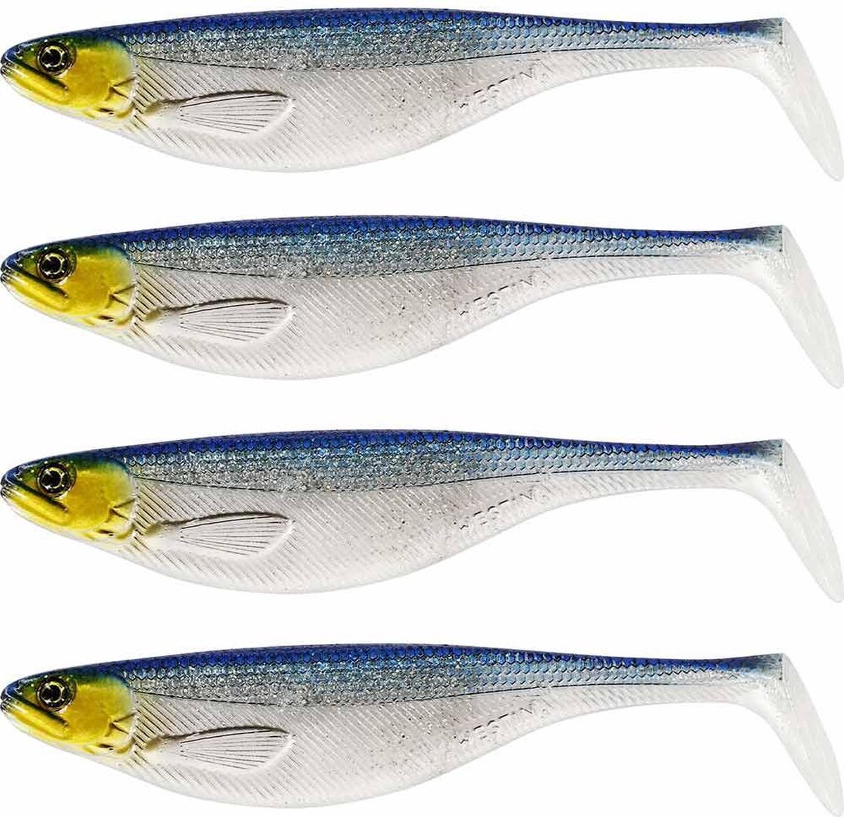 Westin ShadTeez Slim - Blue Headlight - 7.5cm - 3g - 4 Stuks - Geel