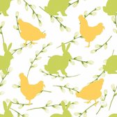 60x stuks Pasen servetten konijnen en hanen geel / groen - 33 x 33 cm - wegwerpservetten