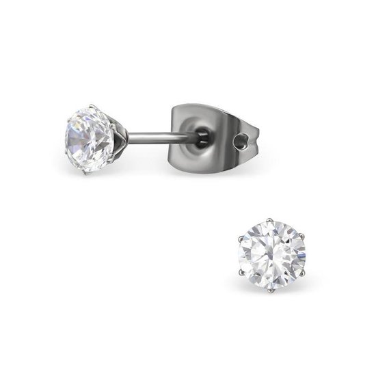 Anekdote wanhoop Penelope Aramat jewels ® - Oorbellen zweerknopjes zirkonia zilverkleurig titanium  4mm | bol.com