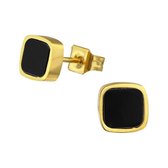 Aramat jewels ® - Oorknoppen vierkant zwart goudkleurig chirurgisch staal 6mm