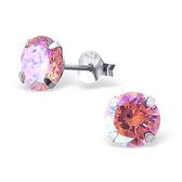 Aramat jewels ® - Oorbellen rond roze ab 925 zilver zirkonia 7mm