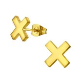 Aramat jewels ® - Zweerknopjes geometrische oorbellen kruis goudkleurig chirurgisch staal 10mm