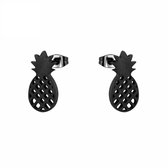 Aramat jewels ® - Zweerknopjes oorbellen ananas zwart chirurgisch staal 10mm x 5mm