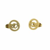 Aramat jewels ® - Ronde oorbellen hartjes zweerknopjes goudkleurig staal 10mm dames