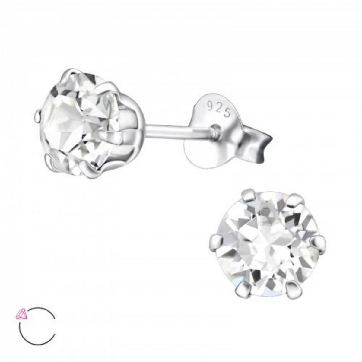 Aramat Jewels | Oorbellen | 925 Zilveren Kristallen Oorbellen Rond 4-8mm - Sprankelende Studs | 6mm / Transparant | | | Zilver | Kinderen, Volwassenen | Verkleurd niet